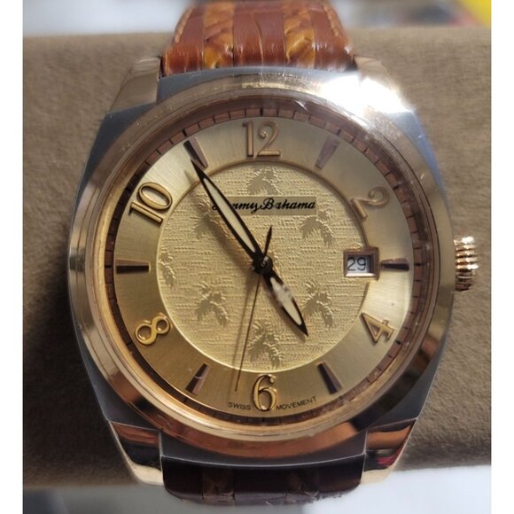 Vintage 90's TOMMY BAHAMA Analog gold tone Leather Strap WATCH with New Battery - Picture 12 of 15